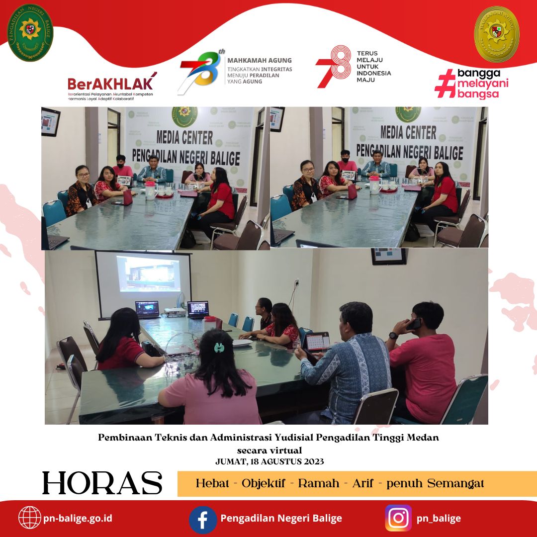 Pembinaan Teknis dan Administrasi Yudisial Pengadilan Tinggi Medan  secara virtual